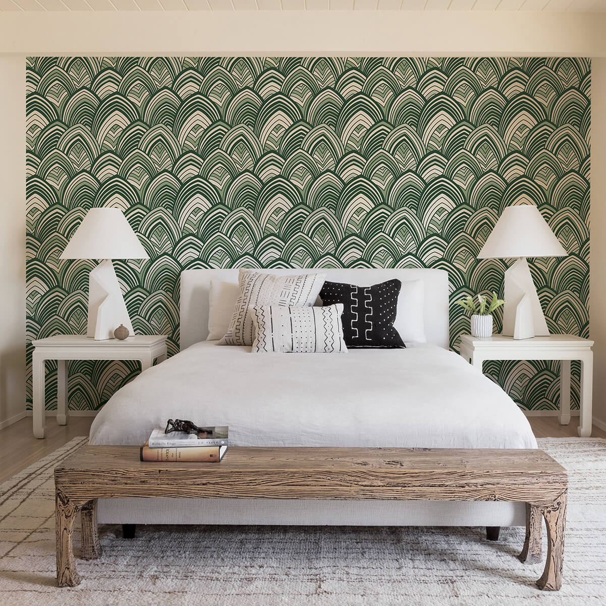 Cabarita Green Art Deco Flocked Leaves Wallpaper 2969-87354/SP87354