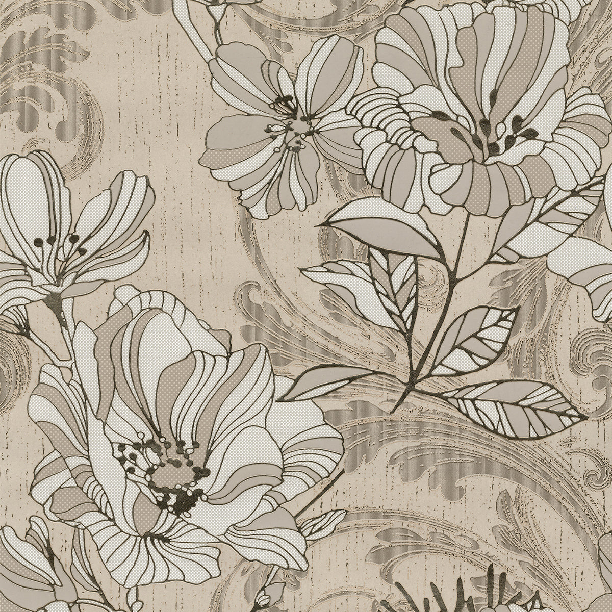 Selene Gold Mucha Floral Wallpaper AW86402 LUSTRE