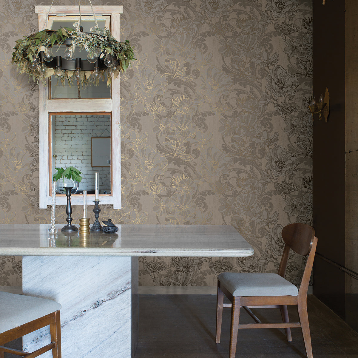 Selene Gold Mucha Floral Wallpaper AW86402 LUSTRE