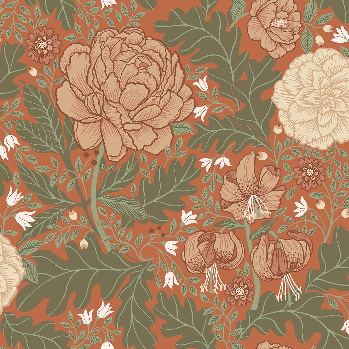 Camille Red Peony & Lily Wallpaper 2999-14004 / 14004