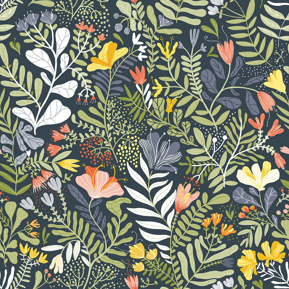 Brittsommar Navy Woodland Floral Wallpaper 2999-55010