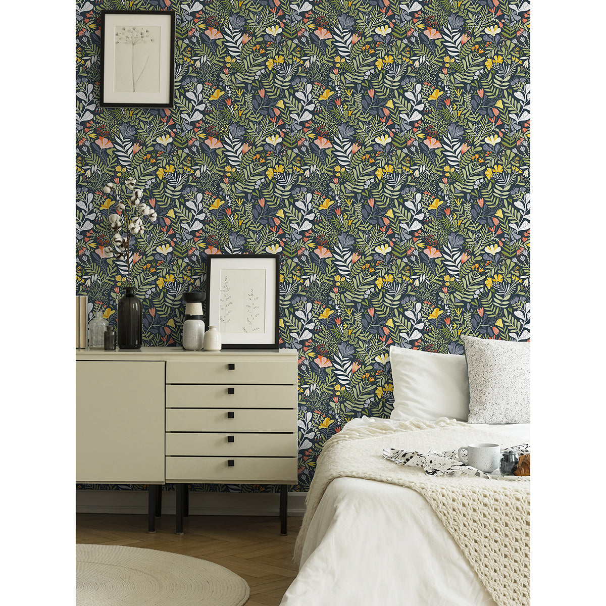 Brittsommar Navy Woodland Floral Wallpaper 2999-55010