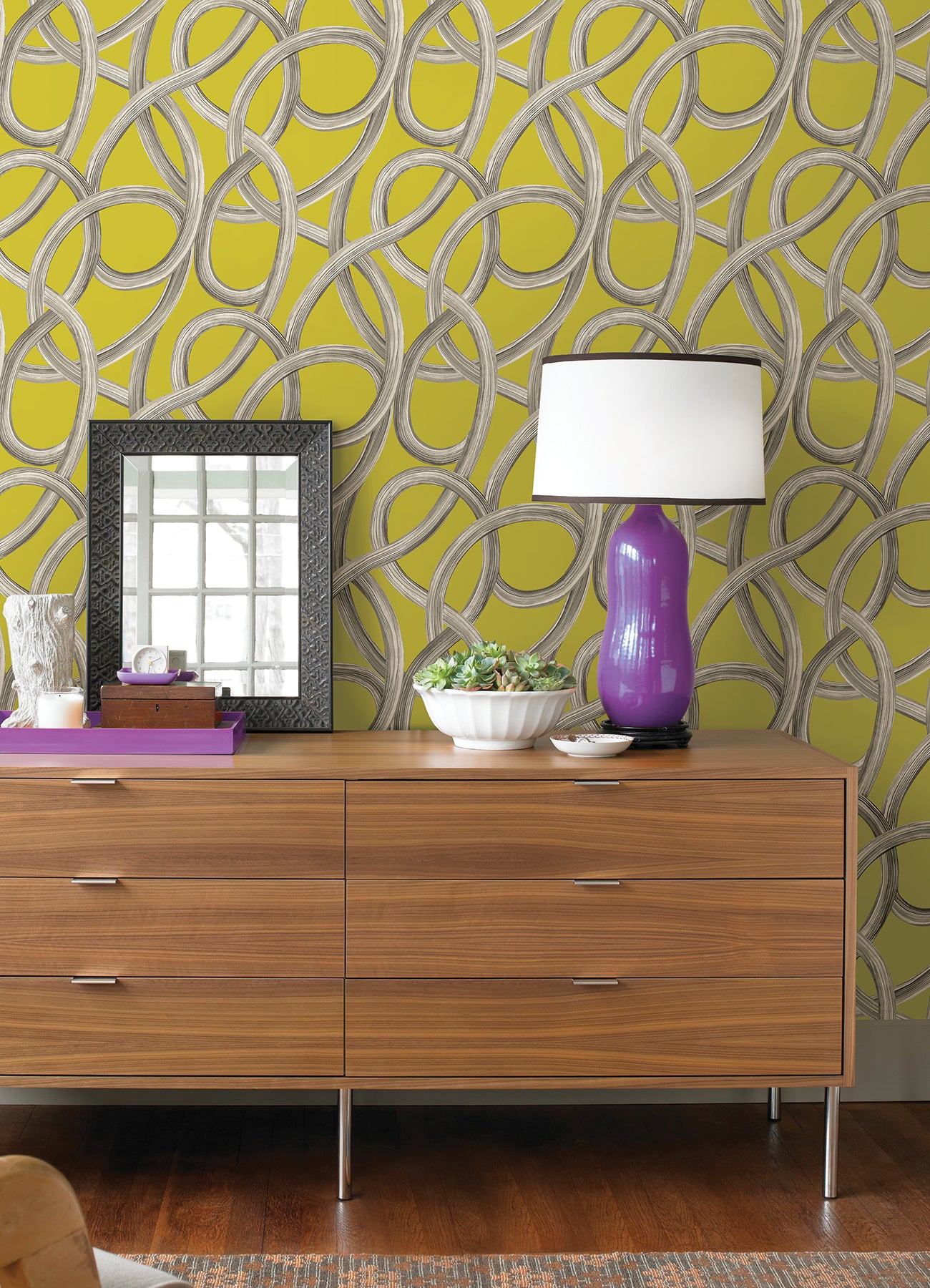 Calix Chartreuse Twisted Geo Wallpaper CEP50125W
