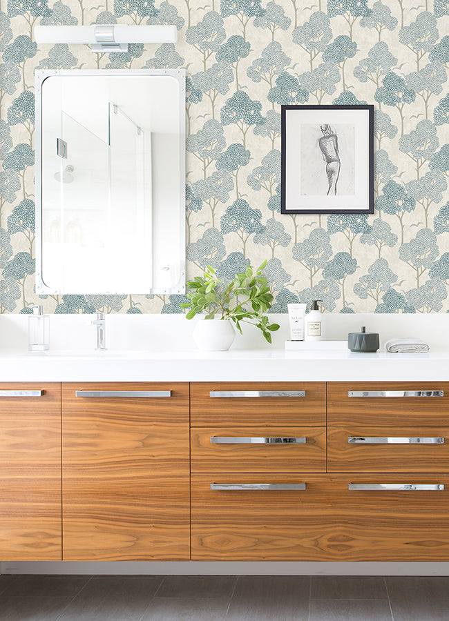 Lykke Blue Textured Tree Wallpaper FD26540