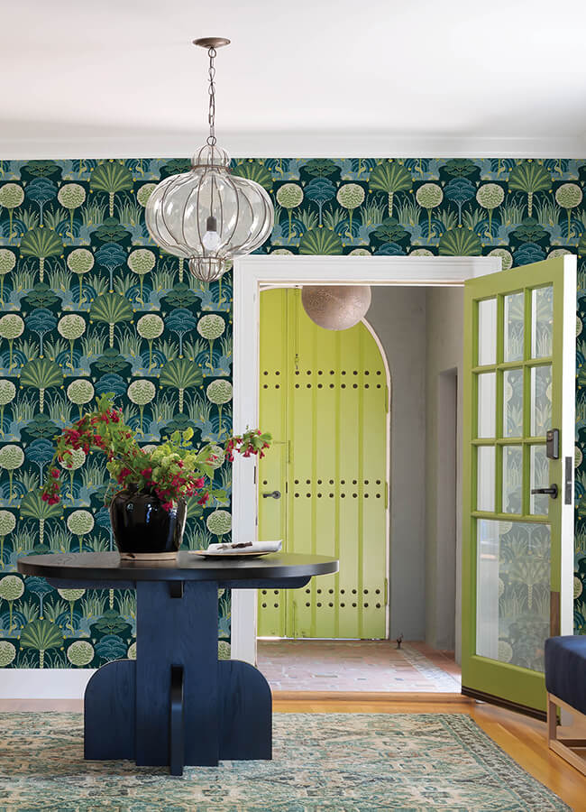 Mandeville Teal Tropical Paradise Wallpaper by Scott Living 4034-72123/YK72123