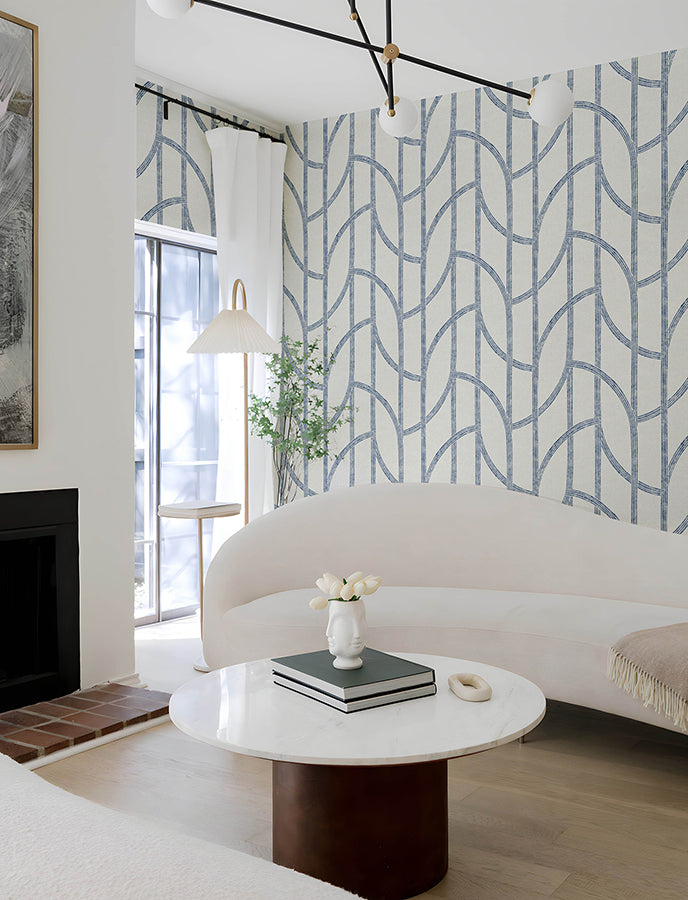 Harlow Indigo Curved Contours Wallpaper FD27142/4141-27142