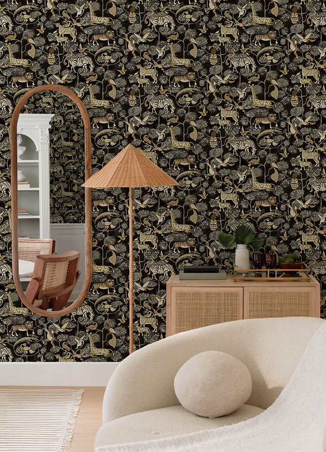 Rigby Black Jungle Animals Wallpaper FD27287/4135-27287