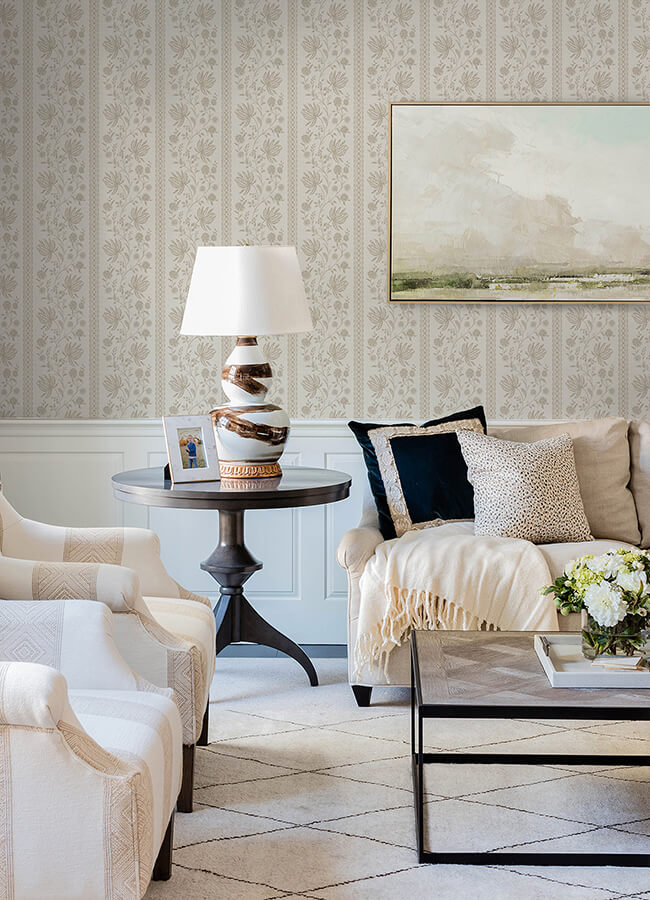 Edgemoor Taupe Jacobean Stripe Wallpaper AST6350
