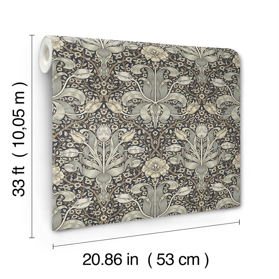 Spring Thicket Blue Tulip Damask Wallpaper 82068