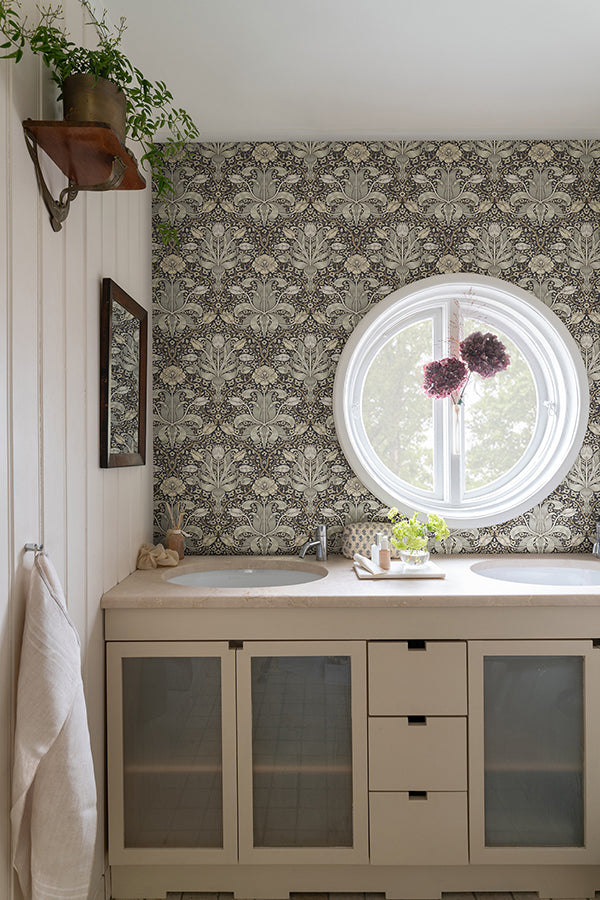 Spring Thicket Blue Tulip Damask Wallpaper 82068