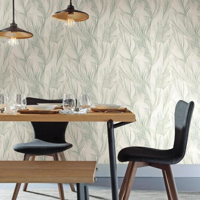 Peaceful Plume Wallpaper- Seafoam Silver NA0501