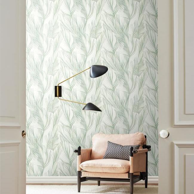 Peaceful Plume Wallpaper- Seafoam Silver NA0501