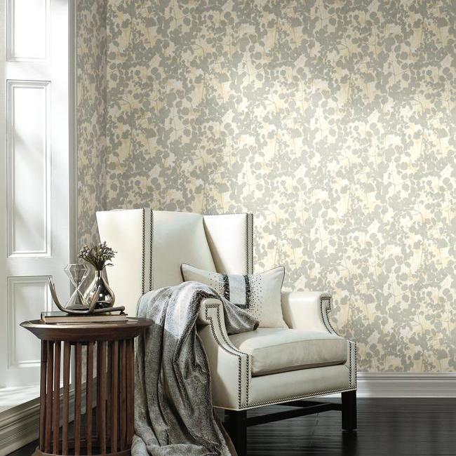 Candice Olson's Pressed Leaves Wallpaper- Cream/Grey NA0520