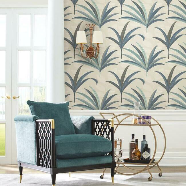 Blue El Morocco Palm Leaf Wallpaper, CA1552