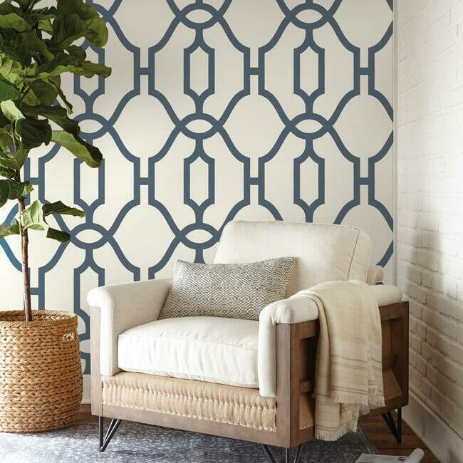 Woven Trellis Wallpaper- Federal Blue ME1552