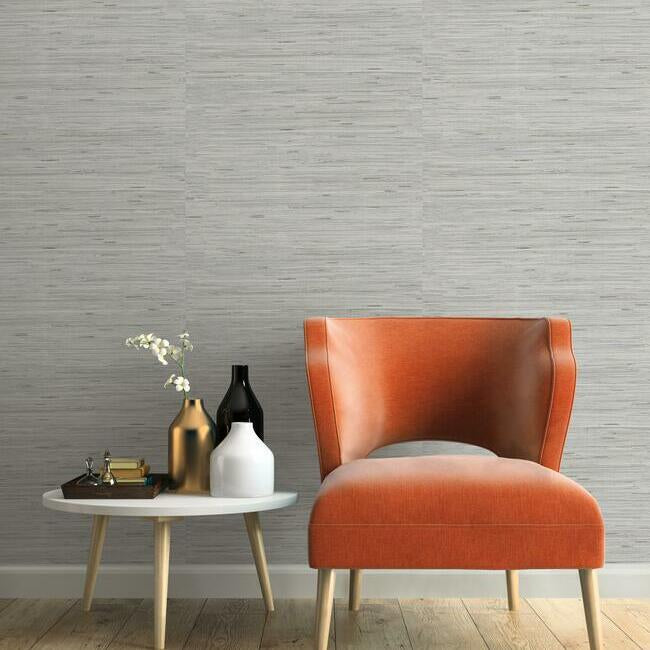 Lustrous Faux Grasscloth Wallpaper- Metallic Silver Y6201602
