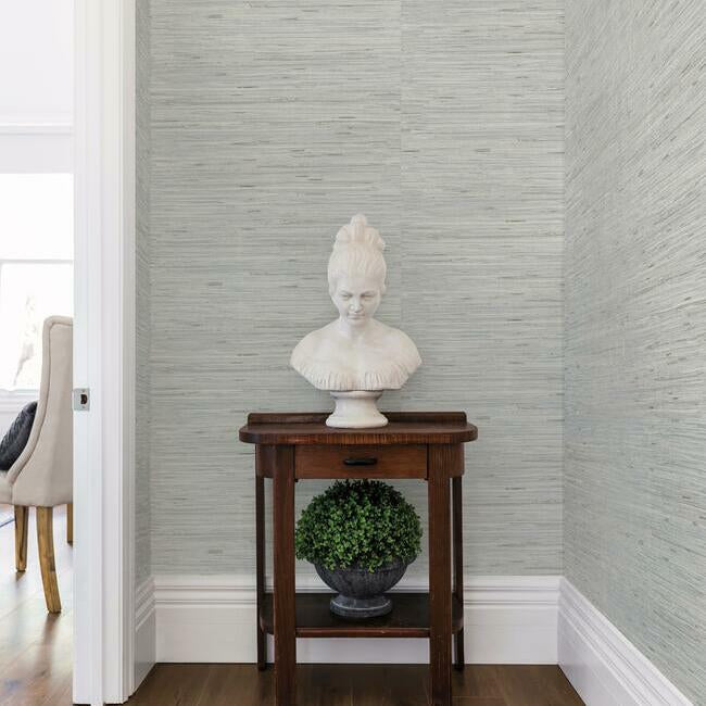 Lustrous Faux Grasscloth Wallpaper- Metallic Silver Y6201602