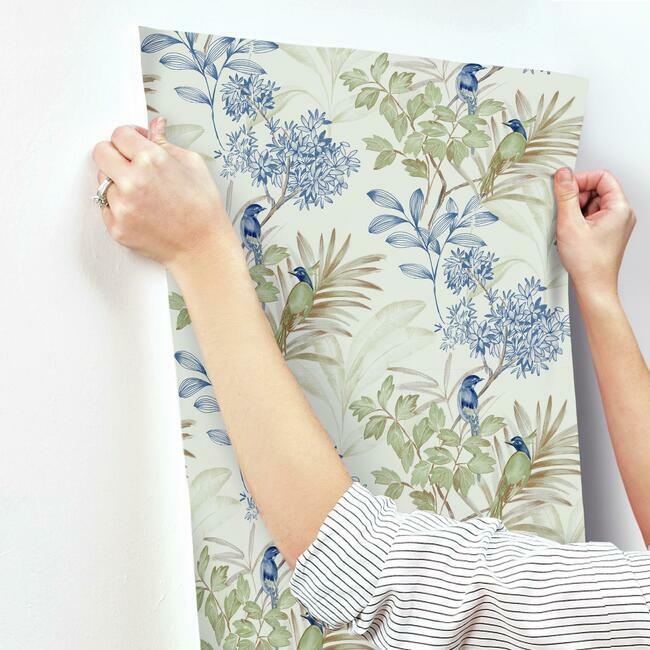 Handpainted Songbird Wallpaper- Green/Blue TL1928