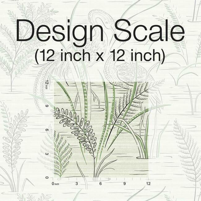 York Fernwater Cranes Wallpaper- Black/Green GR5952