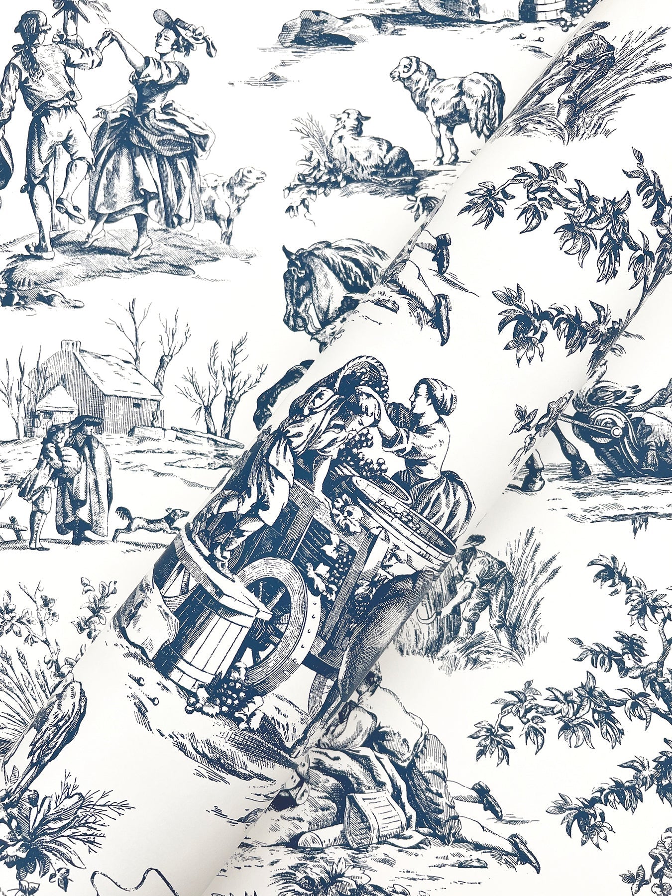 York Seasons Toile Wallpaper- Navy AF2000