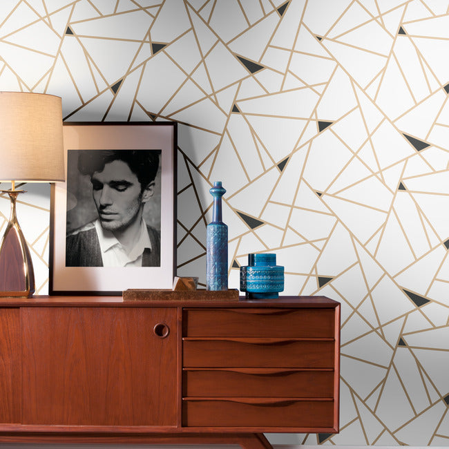 Prismatic Wallpaper- Gold/White/Navy RY2702