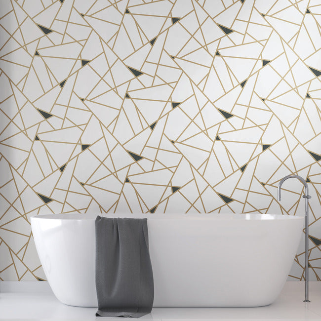 Prismatic Wallpaper- Gold/White/Navy RY2702