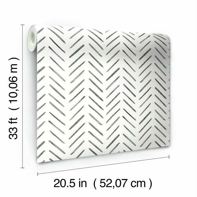 Painted Herringbone Wallpaper- Black CV4454
