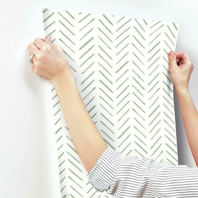Painted Herringbone Wallpaper- Fern CV4452
