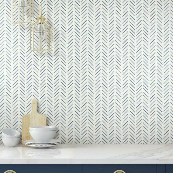 Painted Herringbone Wallpaper- Navy CV4455