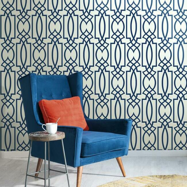 York Large Navy Lattice Wallpaper CM2383
