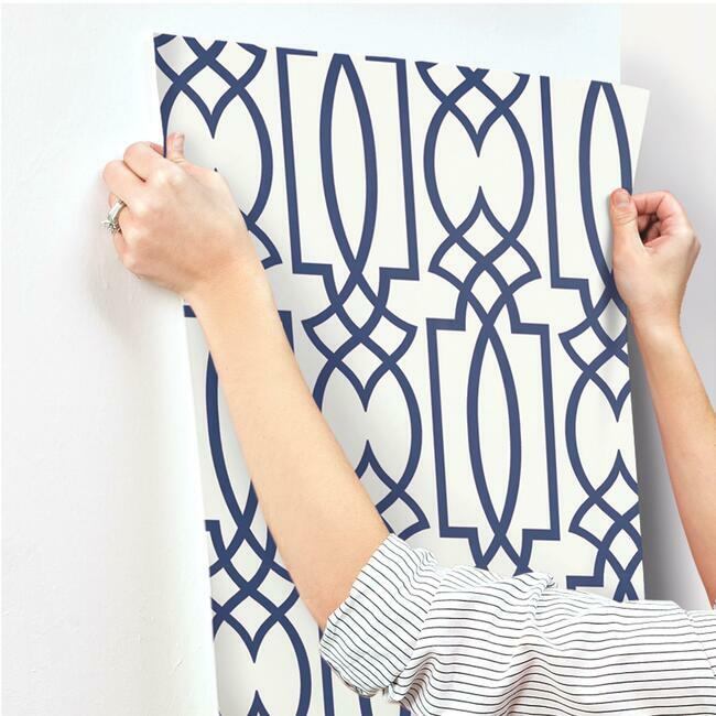 York Large Navy Lattice Wallpaper CM2383