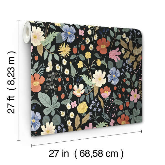 Rifle Paper Co. Strawberry Fields Wallpaper- Black RP7355