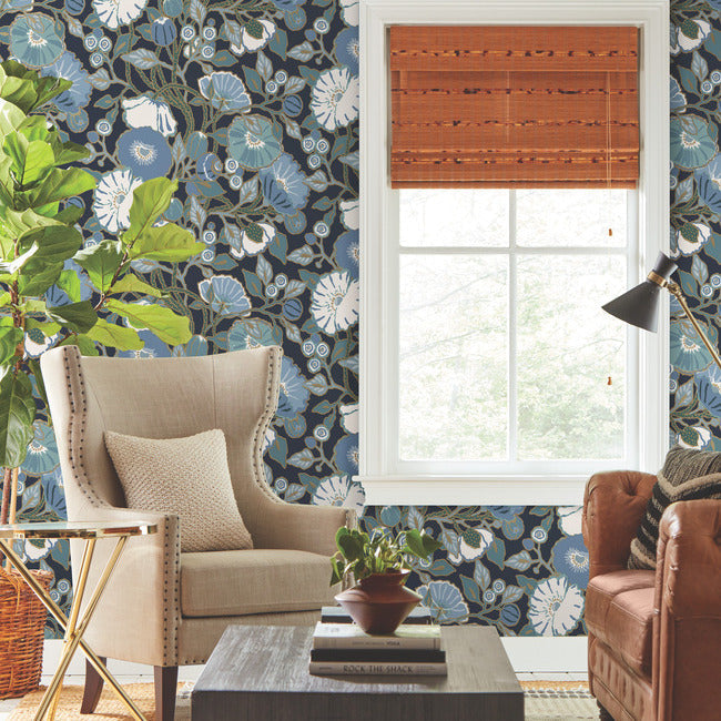 Vincent Poppies Wallpaper- Indigo GO8312/Greenhouse