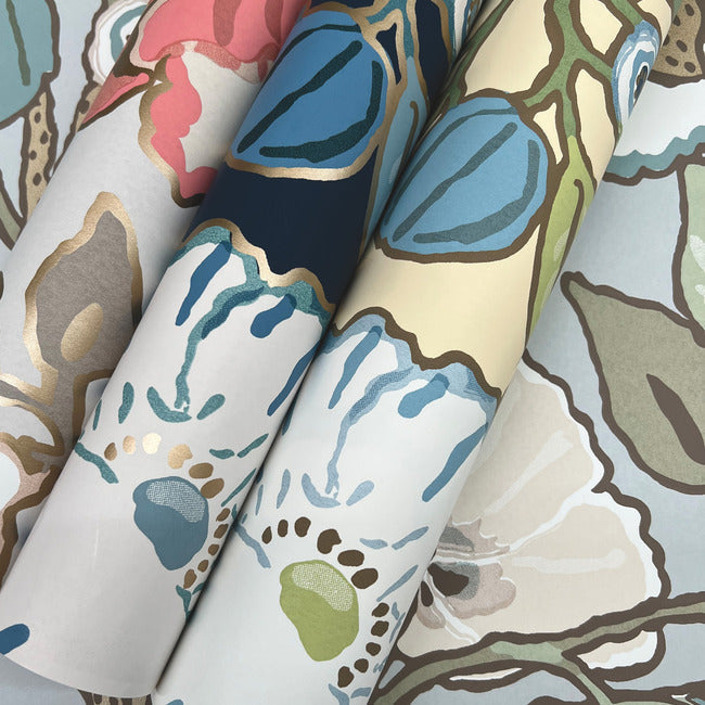 Vincent Poppies Wallpaper- Indigo GO8312/Greenhouse