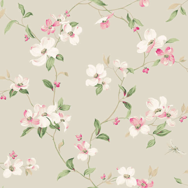 Dogwood Wallpaper- Taupe/Pink BL1763