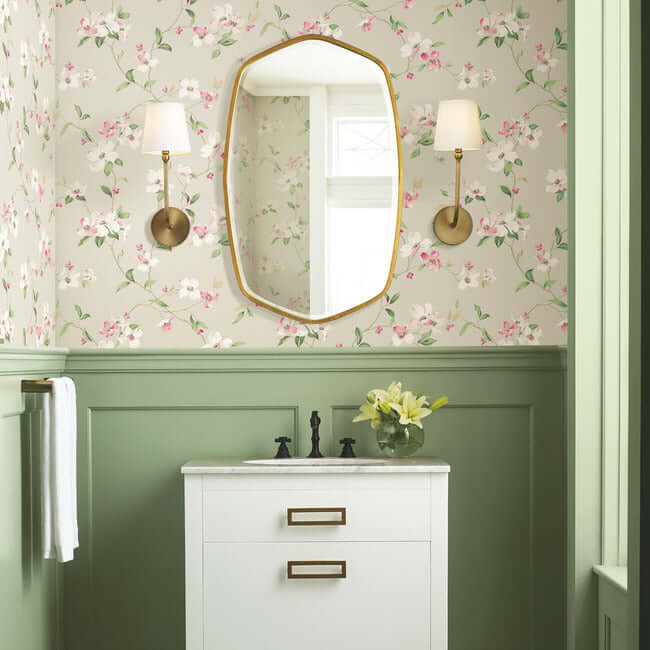 Dogwood Wallpaper- Taupe/Pink BL1763