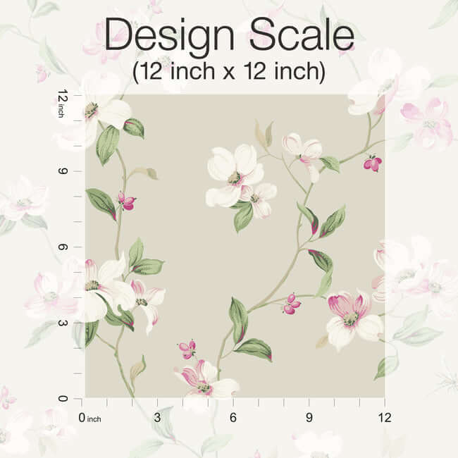 Dogwood Wallpaper- Taupe/Pink BL1763