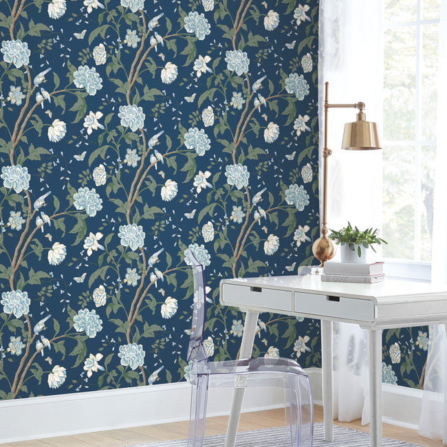 York Teahouse Floral Wallpaper- Navy BL1782