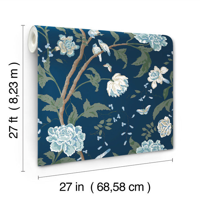 York Teahouse Floral Wallpaper- Navy BL1782