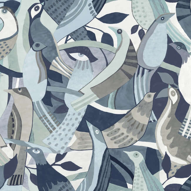 Fauvist Flock Wallpaper- Blue AG2015