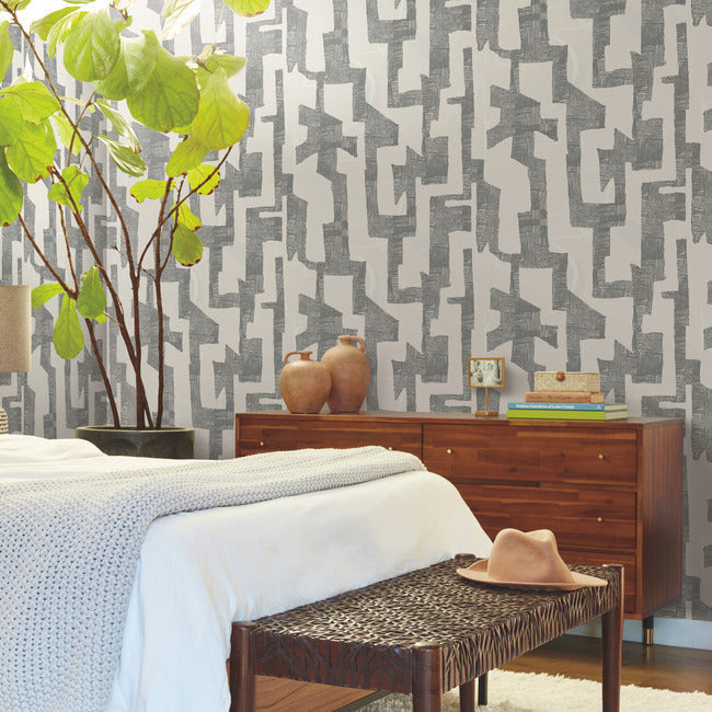 Nikki Chu Modern Tribal Wallpaper- Linen/Charcoal AG2101