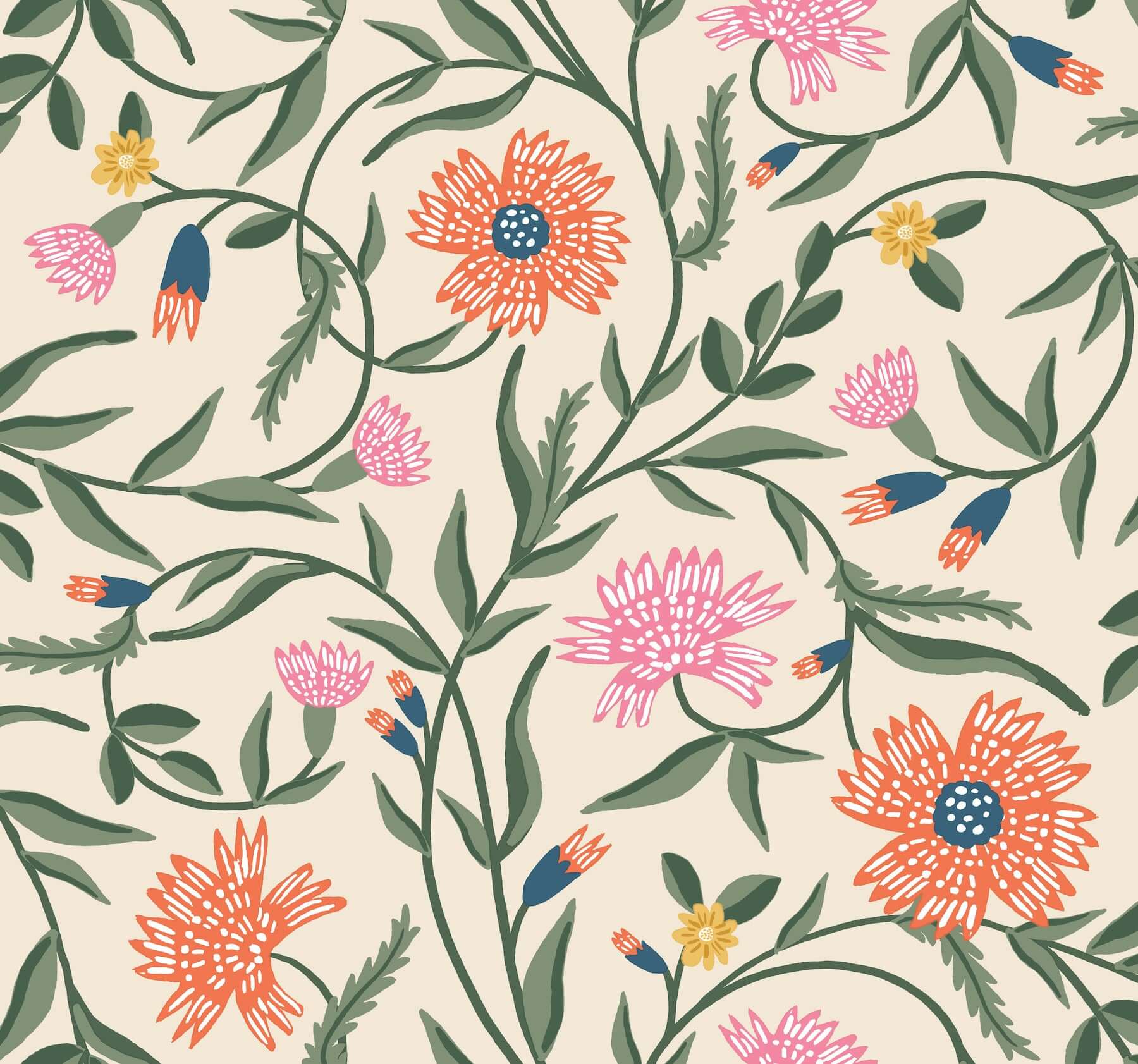 Rifle Paper Co Aster Wallpaper- Linen & Coral RF7433