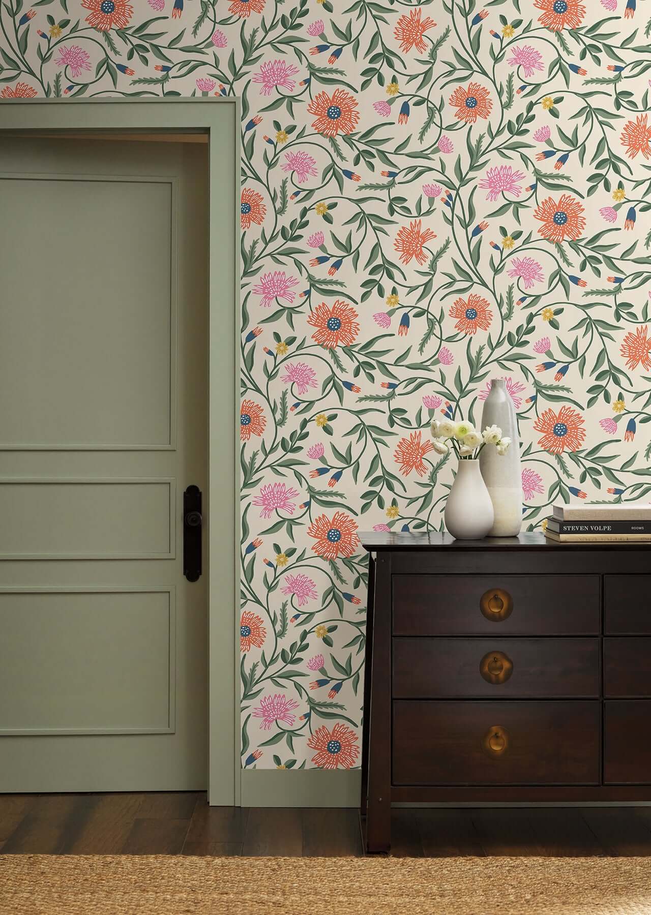 Rifle Paper Co Aster Wallpaper- Linen & Coral RF7433