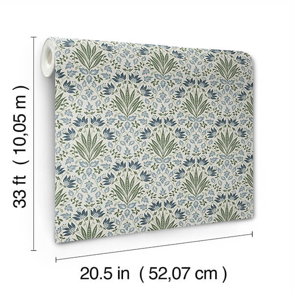 Woodbury Blue Floral Damask Wallpaper 4173-27632/FD27632