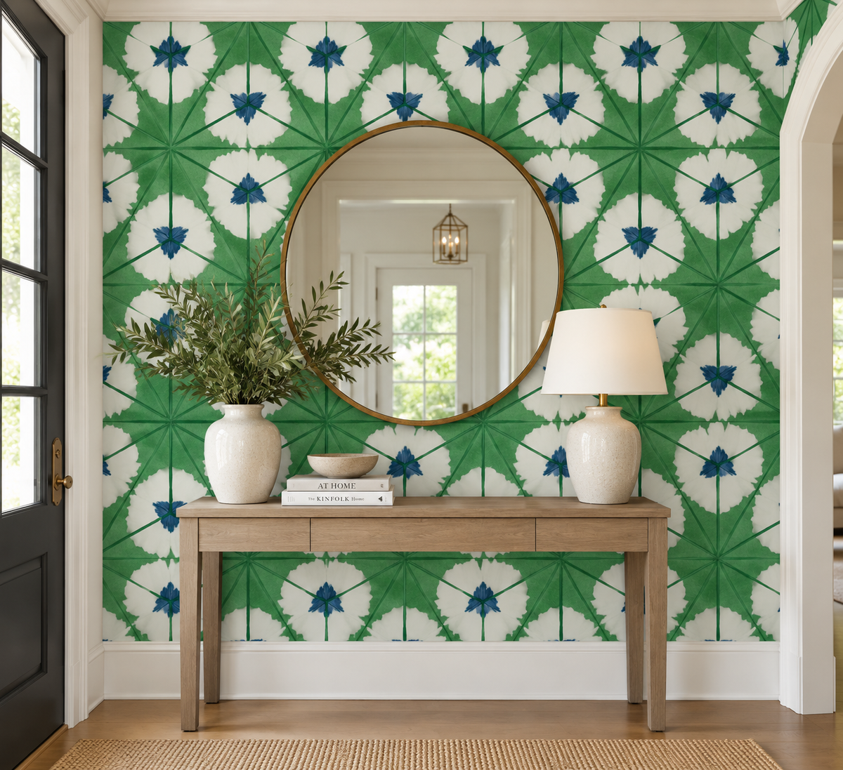 Thibaut Sunburst Emerald Green Floral Wallpaper T13088