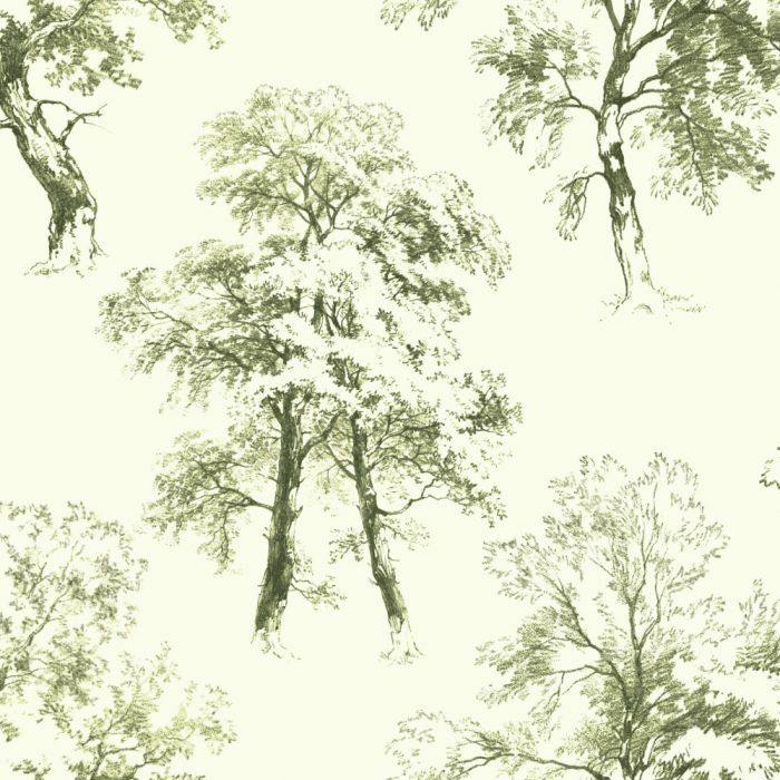 Deciduous Green & White Toiles Wallpaper AF1923