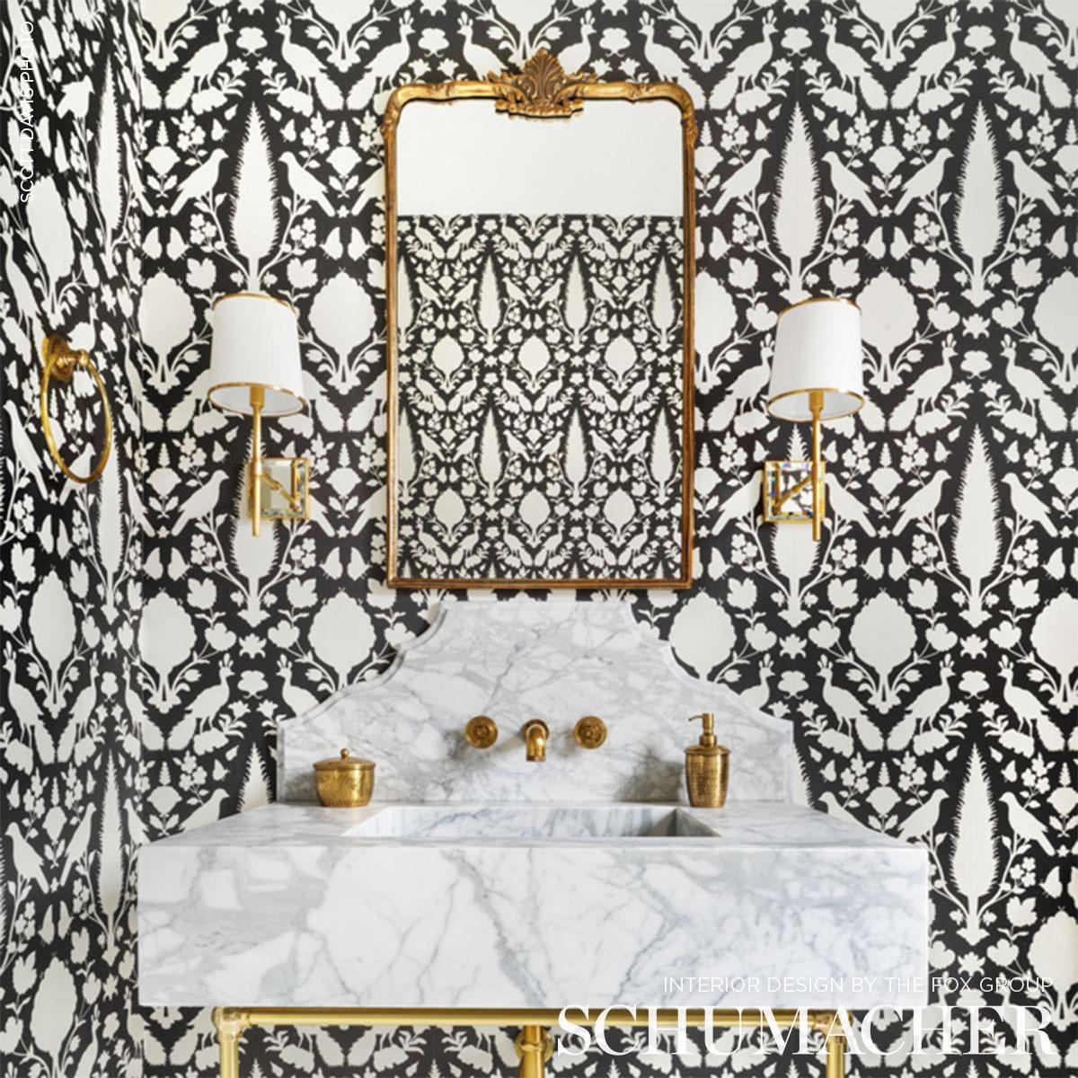 Schumacher 5004123 Chenonceau Charcoal Wallpaper