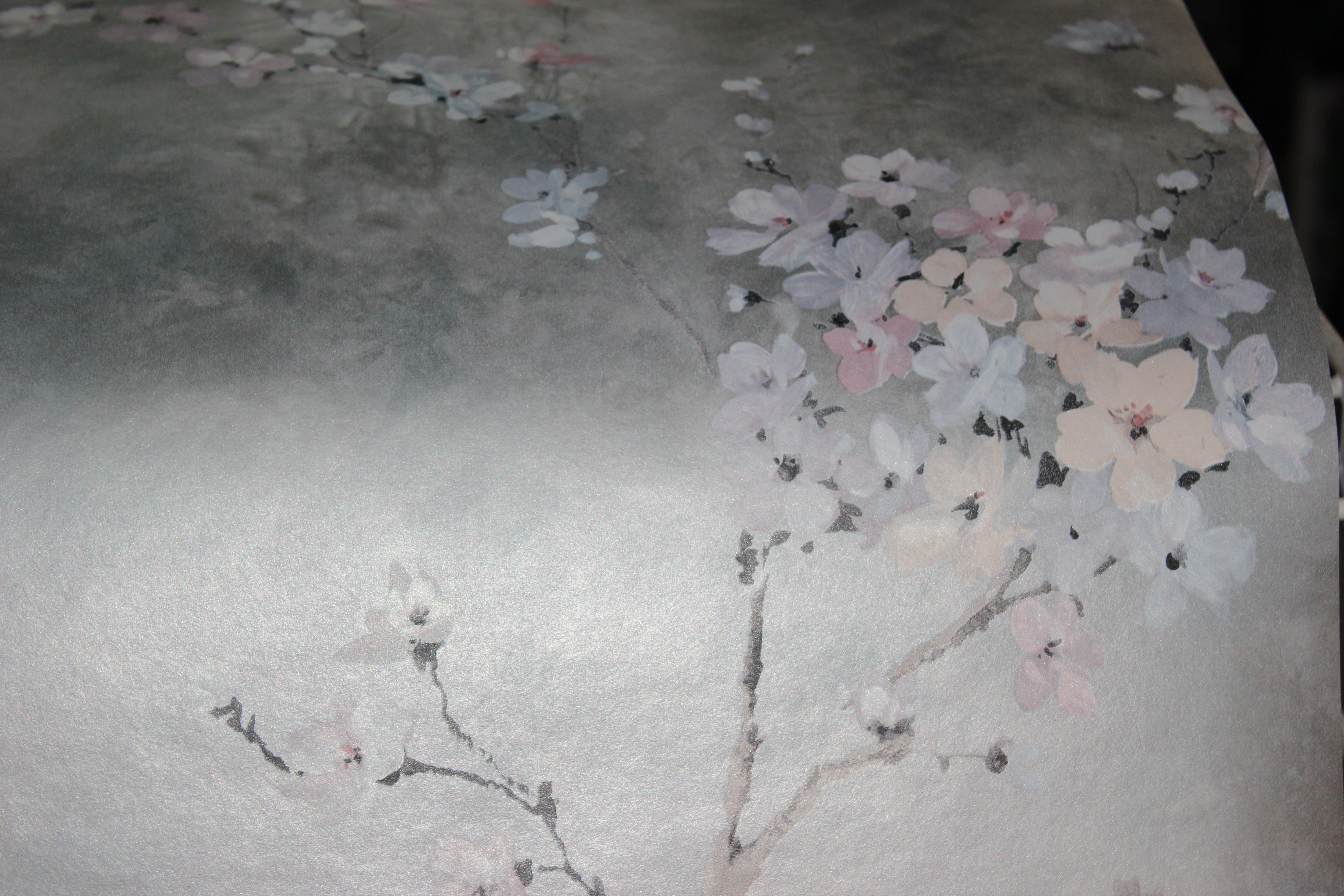 Carl Robinson Silver Cherry Blossom Chinoiserie Wallpaper CB90208