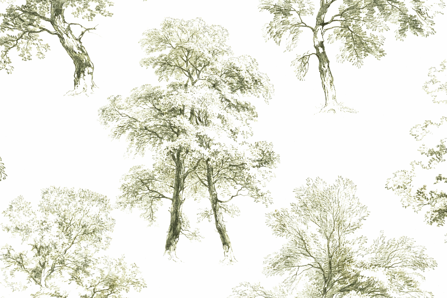 York AF1923 Deciduous Green & White Wallpaper