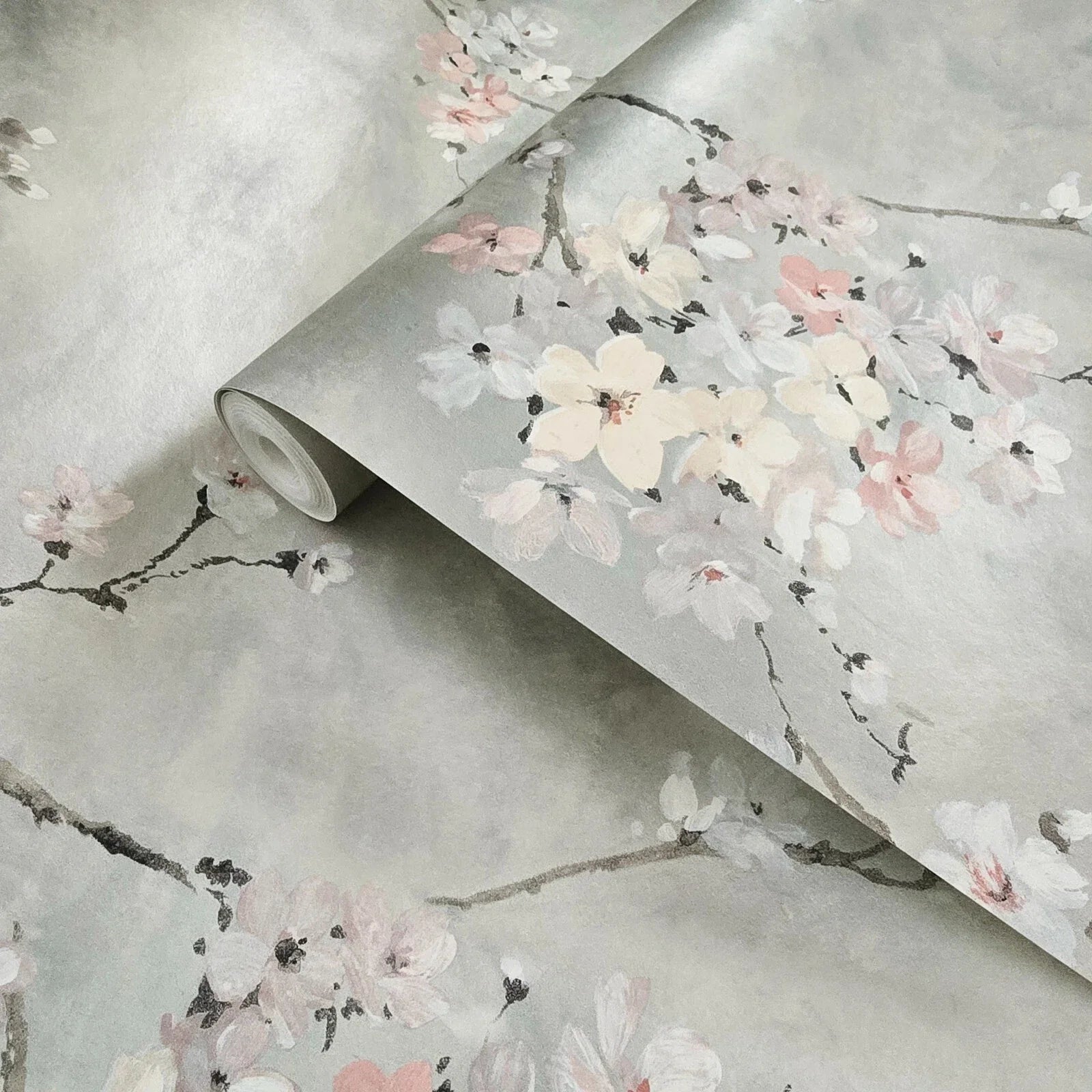 Carl Robinson Silver Cherry Blossom Chinoiserie Wallpaper CB90208
